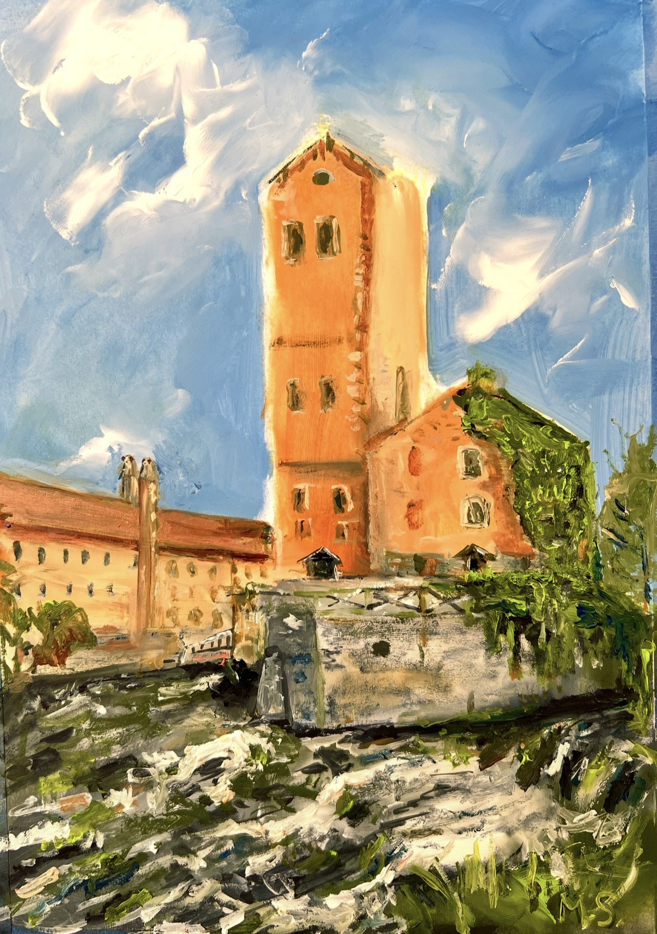 Radomysl Castle architectural landscape painting by Ukrainian artist Marina Stognieva